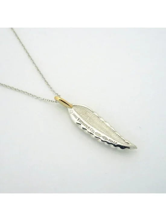Tiffany & Co Necklace Feather 18k Yellow Gold 925 Sterling Silver - Picture 2 of 7